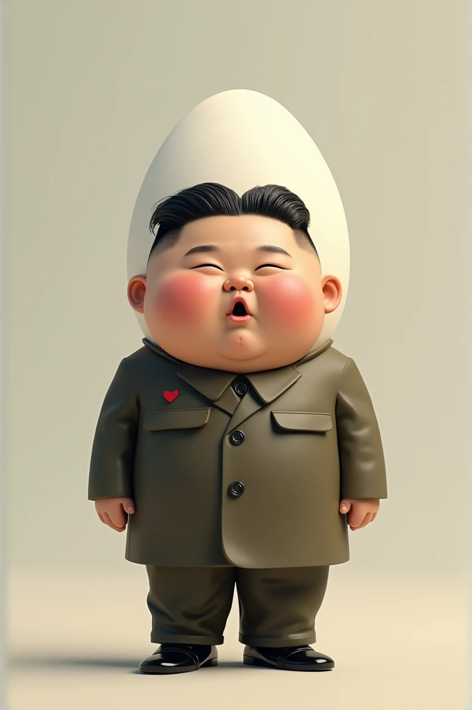 Kim jong un the president of north korea. Create him in an egg citizen version with coat