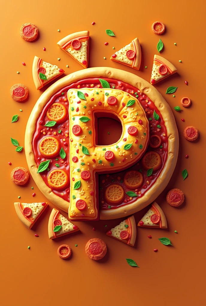Create a LOGO with the initial P with the PIZZA theme, And in the background of the image, place mini pizzas to create contrast. And the letter P is made with a pizza or inside a pizza