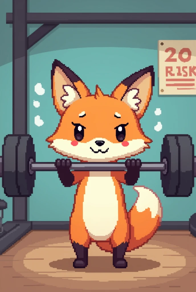 ivory color, fox, 8bit, cute, gym, training, focus, motivation