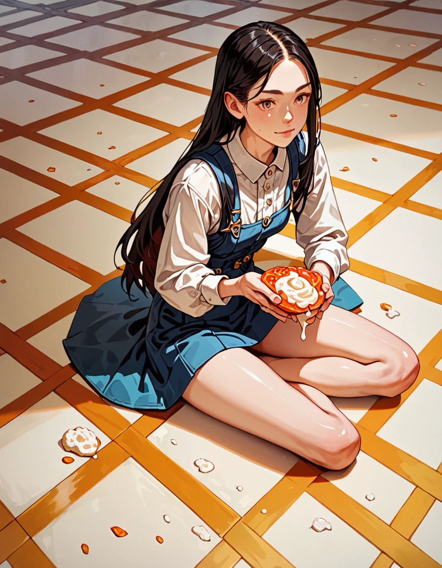 (best quality),curd on floor,sitting,holding curd,ultra-detailed,sharp focus,aesthetic, score_9, score_8_up, score_7_up,source_anime,