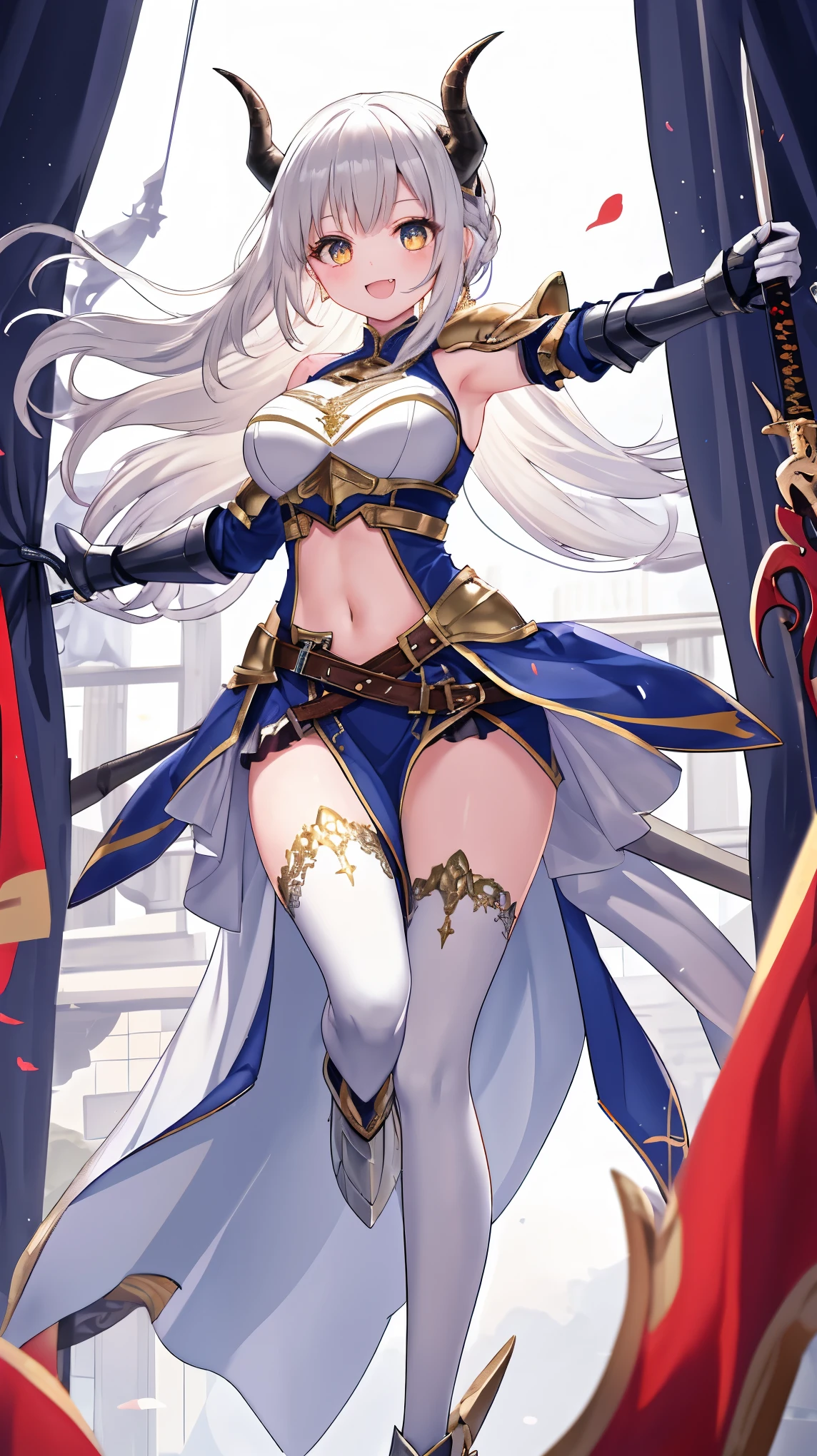 {best quality}, {very aesthetic}, {ultra-detailed}, {best illustration}, masterpiece,(((skirt lift:1.5))),((show off blue color micro panties)),garter belt:1.5,((Holy Knight)), Smooth breastplate, ((Armor made of red))、((((Extremely detailed and intricately decorated armour:1.1)))),Red Cowboy Shot,Smooth udder、Big 、(Golden Ratio,Tabletop, Highest quality, Highest quality, Official Art, beautifully、beautiful:1.2), Very detailed, colorful,Best details,An illustration, Great scene, (Adult,19 years old,One Girl, alone, Final Fantasy 12,Asheria:1.5, Asheria:1.5, Asheria:1.5, Curly Hair, Long Hair,Silver Hair:1.2,Asheria Costume:1.5, Asheria Costume:1.5, mini skirt,Knee socks, Thighs Thighs Thighs Thighs, gem, Blue Belt,Belt number 1),Course of action, A look of contempt ,from most below,