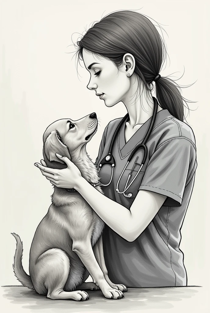 Make a picture that looks like a drawing of a veterinary student taking care of animals.