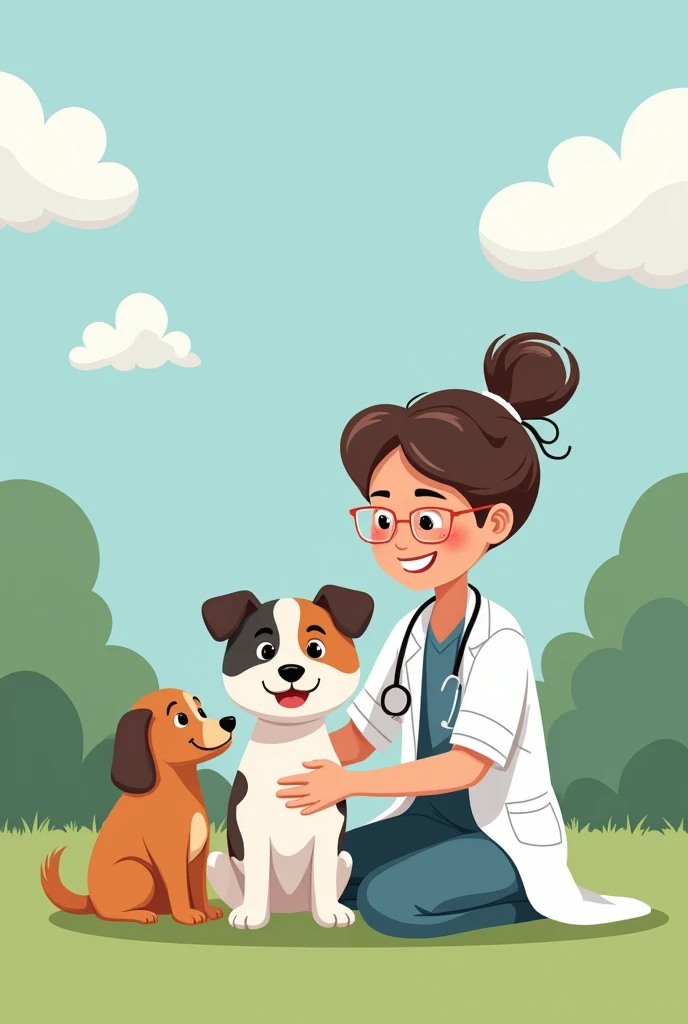 Make a picture that looks like the simple cartoon,  about a veterinary student caring for animals
