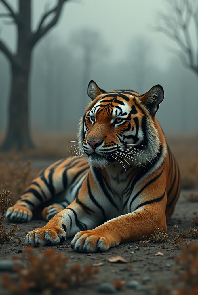 Very sick tiger on the verge of death
