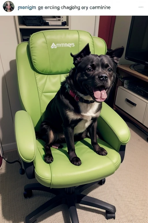 put a laughing dog in a gaming chair and a written text "Awesome Memes"