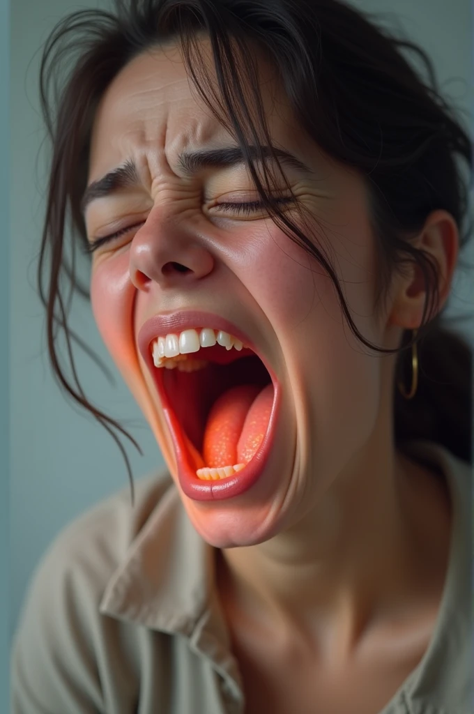 1girl,muste piece,,Award-winning photo, Extremely detailed, edge orgasm,face focus, (woman with open mouth and closed eyes ), 30 years old、black hair、shiny skin、Close-up of face,from below、realistic nostrils、elongated nasal passages,、train、(train車内)、congestion、Are standing、((business suit))、big breasts、(sharp nose)grimacing expression,#concept,teeth,expression,facial expressions,grimacing
