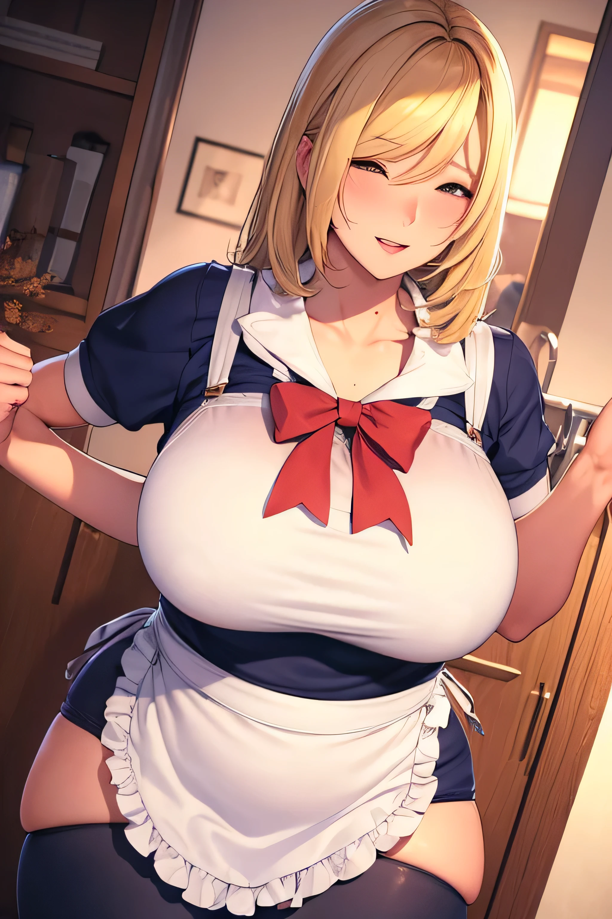 mother、blonde、Shortcuts、Big Breasts、Plump thighs、apron、sexy