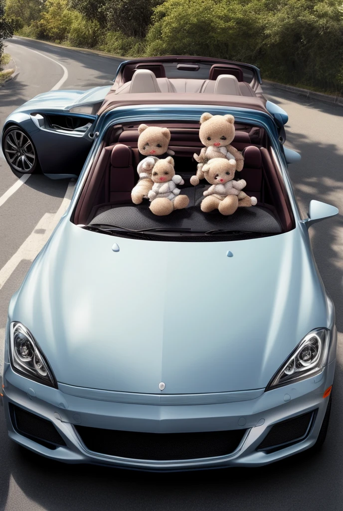 Translucent pointed convertible,The car is covered with furry dolls