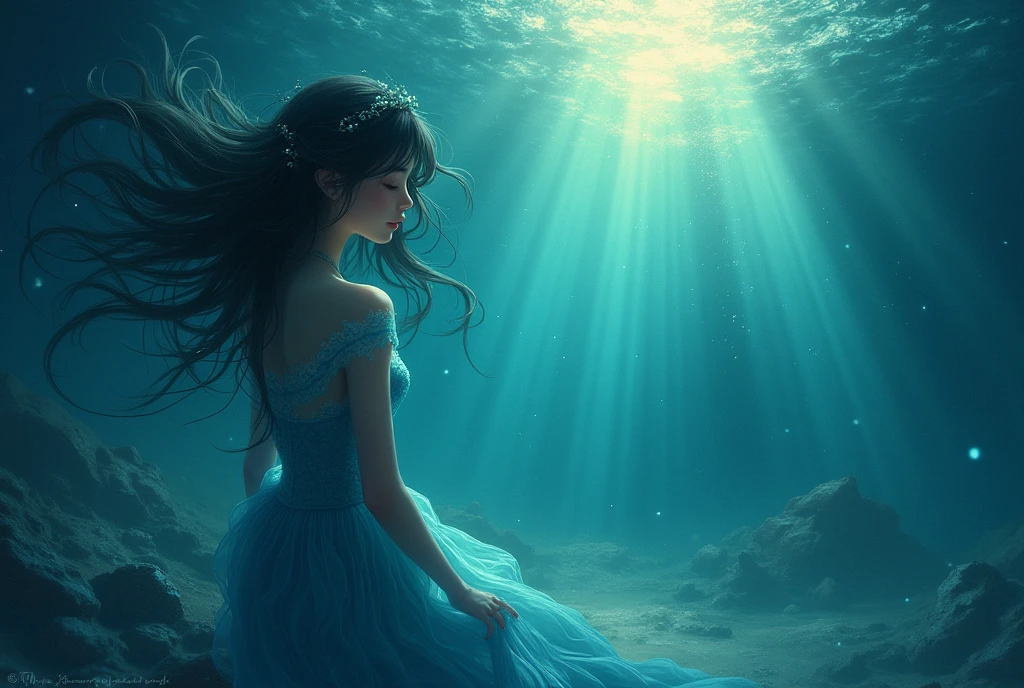 deep sea、mysterious、Young female spirit、Bright touch、An illustration
