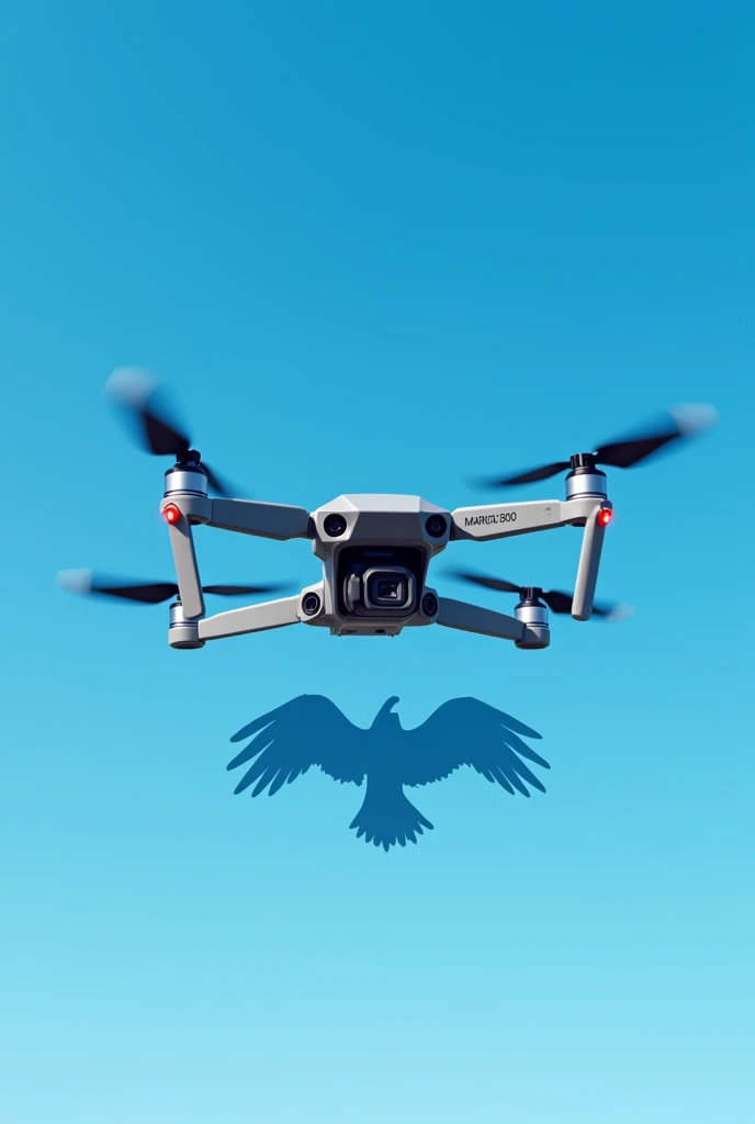 Create a logo with a 3D drawing of a stylized Matrice 300 quadcopter drone making an attack across the blue sky with a shadow of a falcon