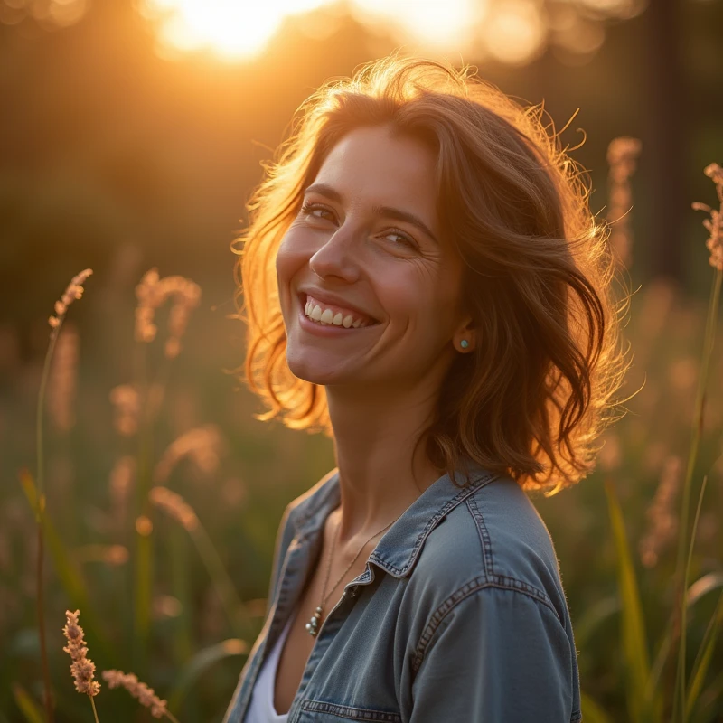 Image Description:
Create an inspiring image that conveys confidence and self-awareness. The image must include a smiling woman in a natural setting., como um fild ou Garden, ao nascer ou sunset. Her expression should convey confidence and serenity..
Elementos visuais:
1. main image:
• Smiling and confident woman, 40 years old • Natural environment (fild/Garden).
• Soft sunrise light/sunset.
2. Star of David:
• Discreetly positioned in a corner of the image or subtly incorporated into the background.
3. golden lights:
• Soft light elements radiating around the woman to create an effect of illumination and mysticism.
4. Numerological Diagram:
• A graph or diagram of numbers in a side area or discretely in the image, suggesting the deep and analytical content of the numerological chart.
Style Guidelines:
• Soft and comforting tones.
• Mystical and attractive touch.
• Mix natural light and graphic elements to create a harmonious look.
________________________________________
Exemplo Completo do Prompt:
Create an inspiring image that conveys confidence and self-awareness. The image must include a smiling, confident woman in a natural setting., como um fild ou Garden, ao nascer ou sunset. Her expression should convey confidence and serenity..
Incorpore uma Star of David discretamente posicionada em um canto da imagem ou de modo sutil ao fundo. Add elements of soft golden lights radiating around the woman to create an effect of illumination and mysticism..
Include a numerology diagram in a side area or discreetly in the image to suggest the deep, analytical content of the numerology chart., with colors that harmonize with the rest of the image (golden and soft blue).
Use soft, comforting tones, with a mystical and attractive touch, mixing natural light and graphic elements to create a harmonious look.