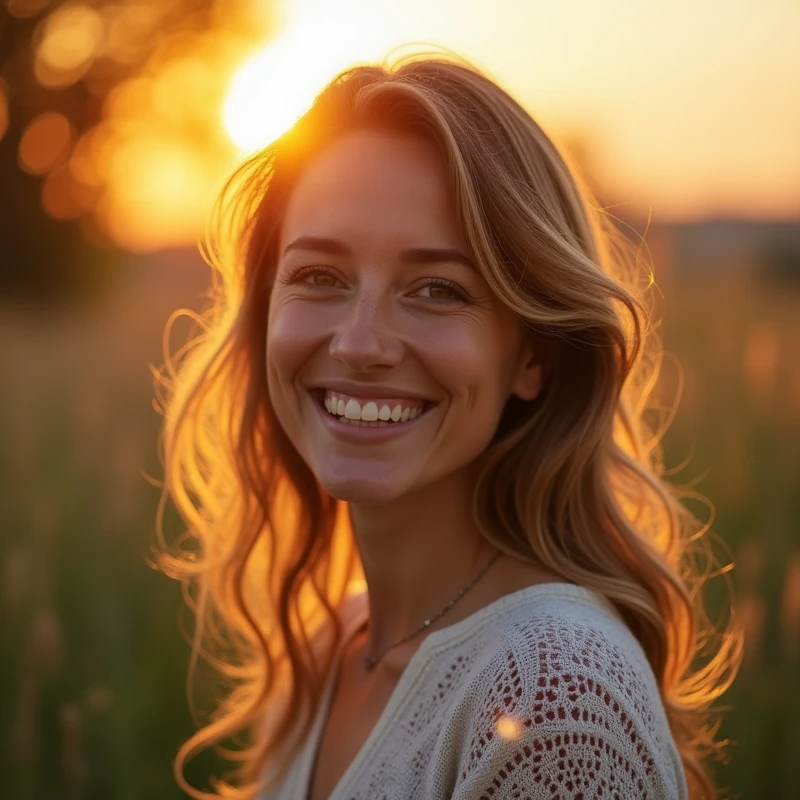 Image Description:
Create an inspiring image that conveys confidence and self-awareness. The image must include a smiling woman in a natural setting., como um fild ou Garden, ao nascer ou sunset. Her expression should convey confidence and serenity..
Elementos visuais:
1. main image:
• Smiling and confident woman, 40 years old • Natural environment (fild/Garden).
• Soft sunrise light/sunset.
2. Star of David:
• Discreetly positioned in a corner of the image or subtly incorporated into the background.
3. golden lights:
• Soft light elements radiating around the woman to create an effect of illumination and mysticism.
4. Numerological Diagram:
• A graph or diagram of numbers in a side area or discretely in the image, suggesting the deep and analytical content of the numerological chart.
Style Guidelines:
• Soft and comforting tones.
• Mystical and attractive touch.
• Mix natural light and graphic elements to create a harmonious look.
________________________________________
Exemplo Completo do Prompt:
Create an inspiring image that conveys confidence and self-awareness. The image must include a smiling, confident woman in a natural setting., como um fild ou Garden, ao nascer ou sunset. Her expression should convey confidence and serenity..
Incorpore uma Star of David discretamente posicionada em um canto da imagem ou de modo sutil ao fundo. Add elements of soft golden lights radiating around the woman to create an effect of illumination and mysticism..
Include a numerology diagram in a side area or discreetly in the image to suggest the deep, analytical content of the numerology chart., with colors that harmonize with the rest of the image (golden and soft blue).
Use soft, comforting tones, with a mystical and attractive touch, mixing natural light and graphic elements to create a harmonious look.
