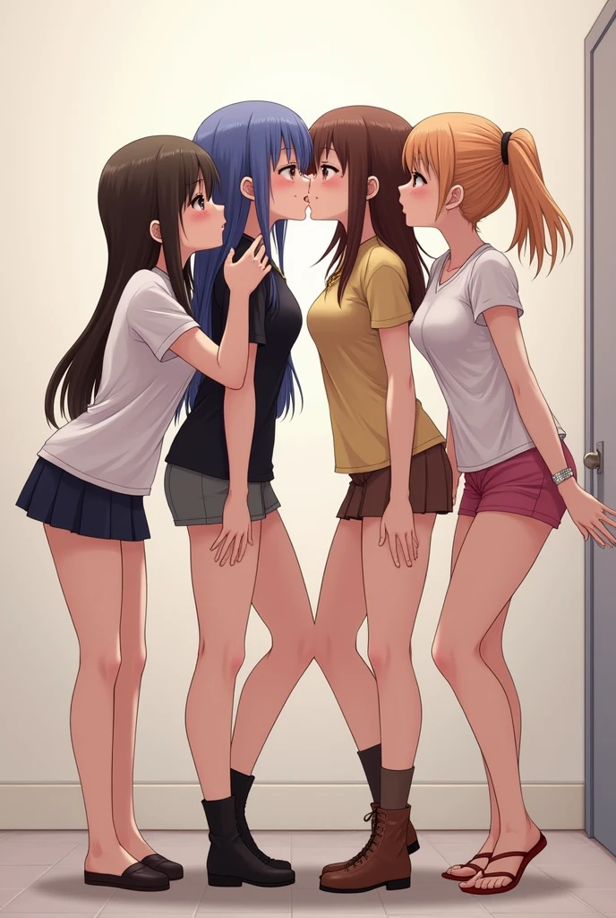 4 girls kissing in short skirts and panties