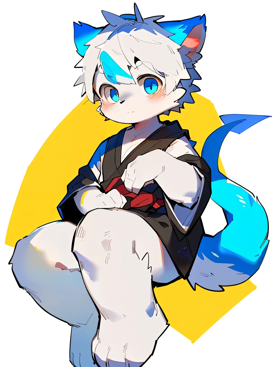 nj5furry，kemono，full-length portrait，anthro，hi res，male，youth，Silver skin，Oriental Dragon，strong，Adventurer，Fluffy hair，Plush paw，A tail，Delicate eyes，Detailed eyes，masterpiece, best quality, Perfect anatomical structure, Bright Eyes, Big watery eyes, From milkytiger1145,， boy，Toddler，Shota，