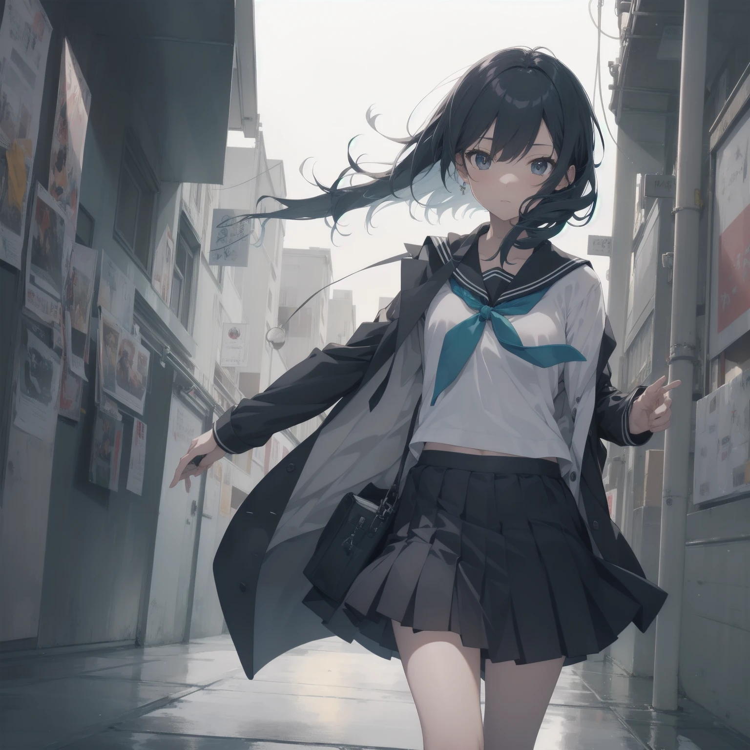 ultra-absurdres-Top quality by artist God, ultra-detailed, high resolution, anime moe artstyle, best anime 8k konachan wallpaper, pixiv contest winner, pool:2810, perfect anatomy,break, 1girl, (Please draw a girl walking sleepily to school alone. )break,(Solo,little female, 13-year-old:1.3),Full limbs, complete fingers,a junior high school student, (very short hair), short cut, flat chest, , small butt, small black eyes, beautiful detailed eyes, well-proportioned iris and pupils, expressive eyes, highres detailed hair, soft expression, salor school_uniform, sailor collar, serahuku, bow, pleated skirt,(Detailed Lighting), (Detailed background), in the School commute route. break,super detailed skin, Best cinematic lighting powered by famous artist, 8k,beauty illustration,photoshop_(medium),very aesthetic,break,((artist:yuureidoushi_(yuurei6214) )), artist:clamp ,artist:carnelian ,artist:kantoku ,