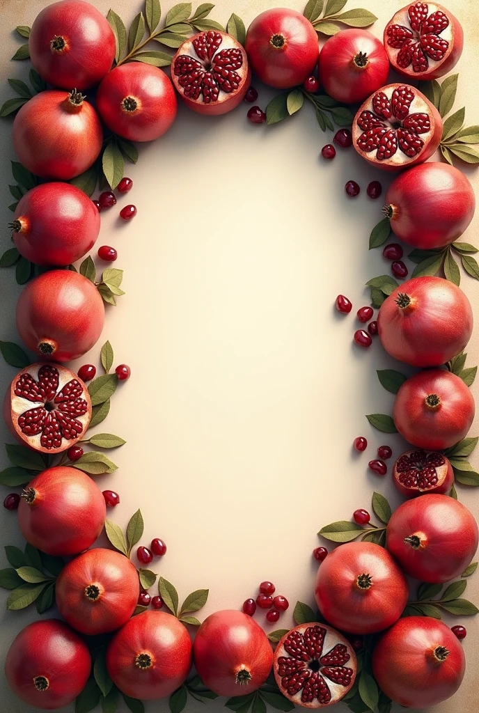 Pomegranate fruit shaped frame with sepia background