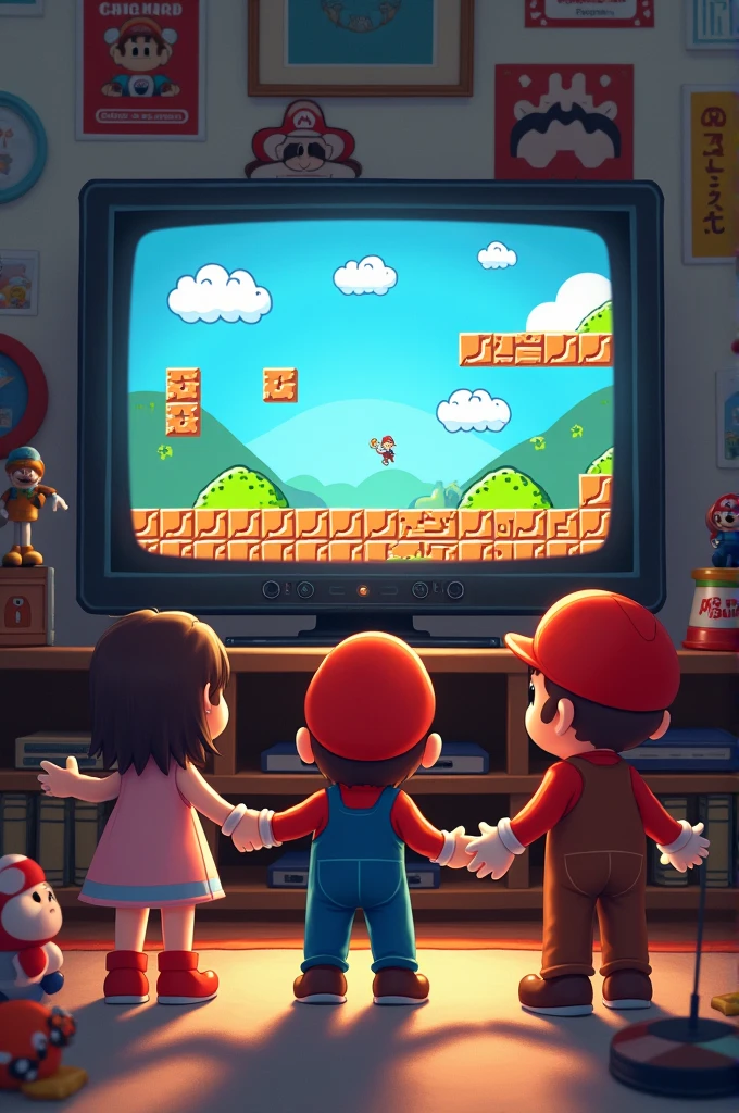 The kids playing Mario bross