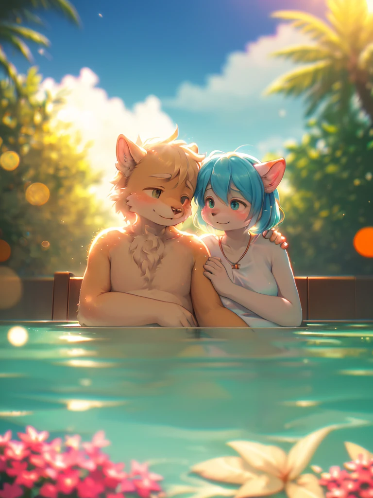 (Sumilux f1.4 50mm , low Latitude old color negative film , cross process , (bokeh), flare, chromatic aberration , soft focus, (Shallow focus) , soft glow , Maximum aperture, high Key , Transparent depiction , Tyndall) , An elderly animal couple's lovey-dovey date , A relaxed sex life , loose body , bedroom