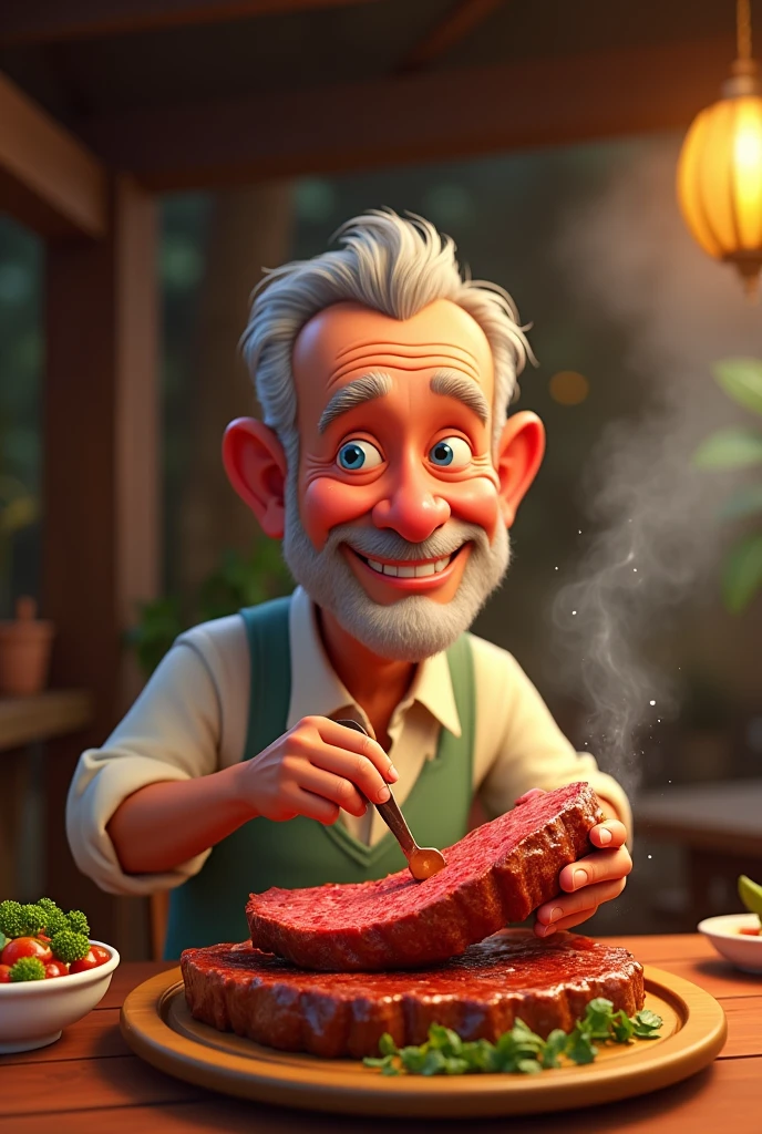 Manage President Luiz Inacio, In animation, eating picanha.