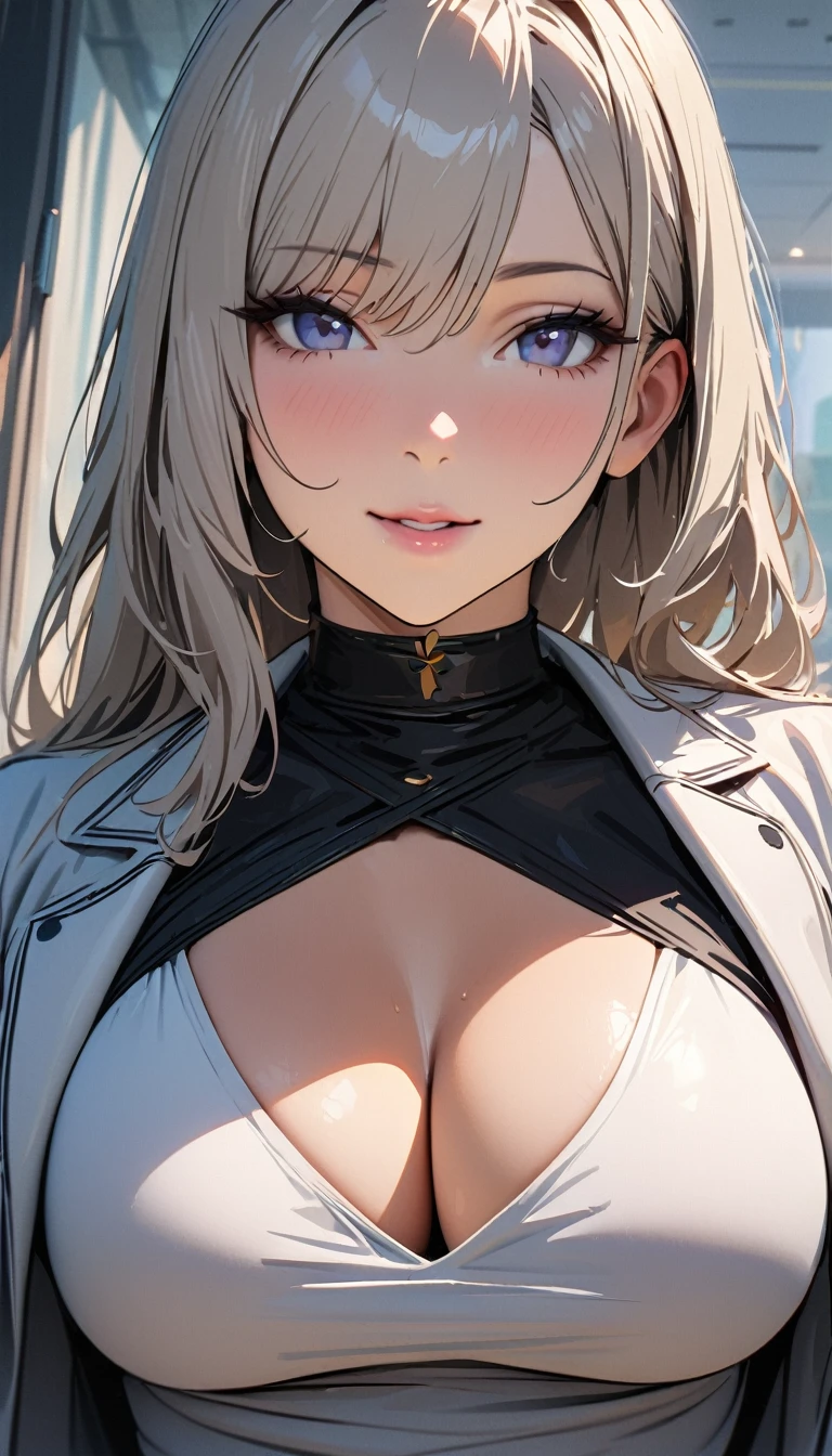 masterpiece , modern, Verism, masterpiece, super detail, best quality, 4K ,((Adult face)), woman,Wearing a white coat,Mature woman