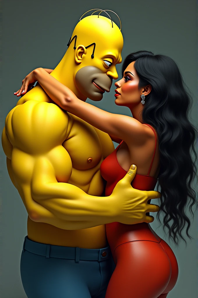 Muscular Homer Simpson hugging Mia Kalifa
