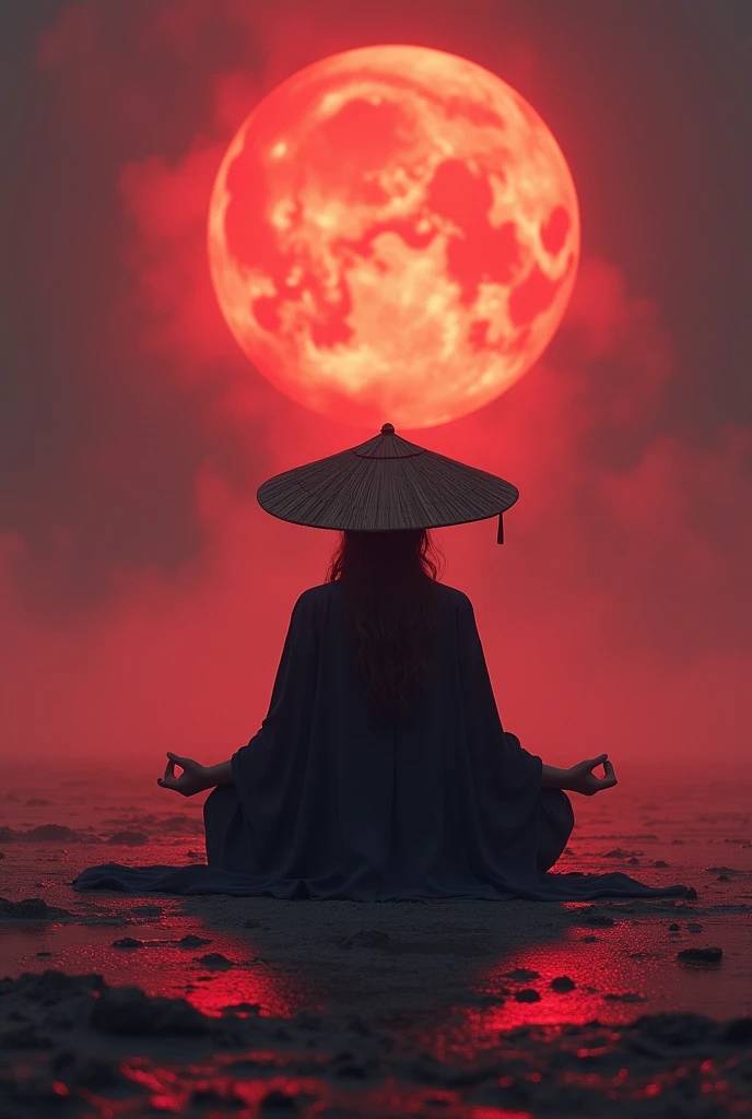 Capturing serenity amidst boundless solitude: a powerful image of a buxom feudal ninja, draped in flowing feudal garb, large sedge-hat, meditating in lotus position upon an endless, sunless expanse. As she hovers, an aura emanates from her, growing in intensity as it extends beyond her Till it explodes in the far, reminiscent of expanding ripples of sound. The neon hues of her aura paint the air, a vivid testament to her inner strength and focus.
creating a hyperpunk scene with desaturated translucent DARK Red and beige details, colorful (polaroid:0.7) with vibrant colors, (vacations, high resolution:1.3), (small, selective focus, european film:1.2), (sexual advance:1.1), closeup