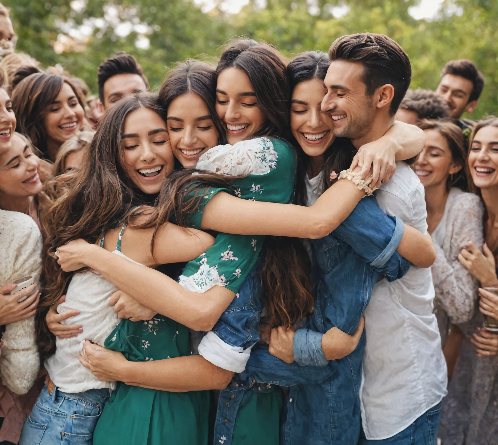 Create a video with the people in the photo hugging each other 