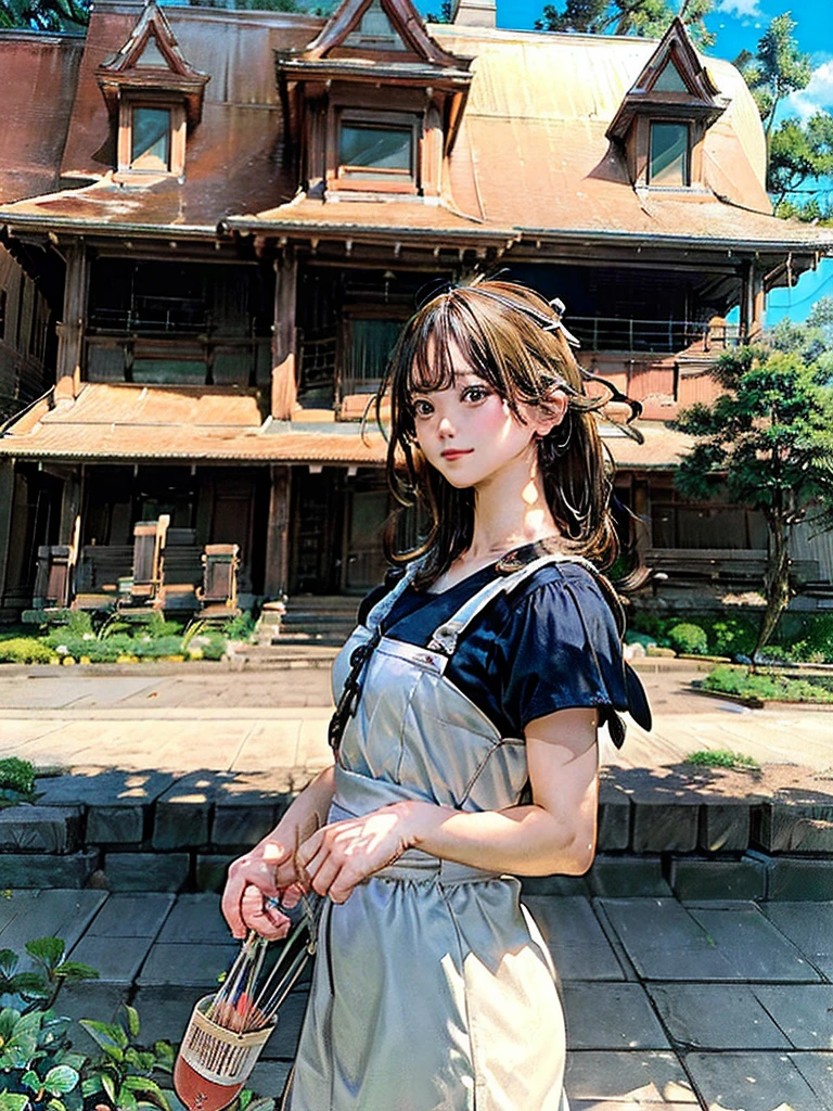 realist, real life, beautiful old colonial big house on the hill, laurie greasley style, Studio Ghibli, Akira Toriyama, James Gillard, genshin impact, trending pixiv fanbox, acrylic spatula, 4k, vibrant colors, become, trend in artstation