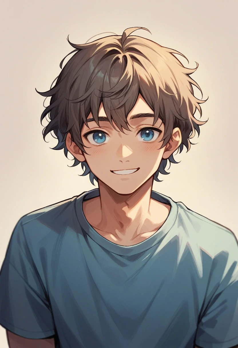 good looking, alone, boy, Bob Hair, Chestnut Hair, Light blue eyes, Smile Facial, cute,Active,noble,Naughty,Wavy Hair