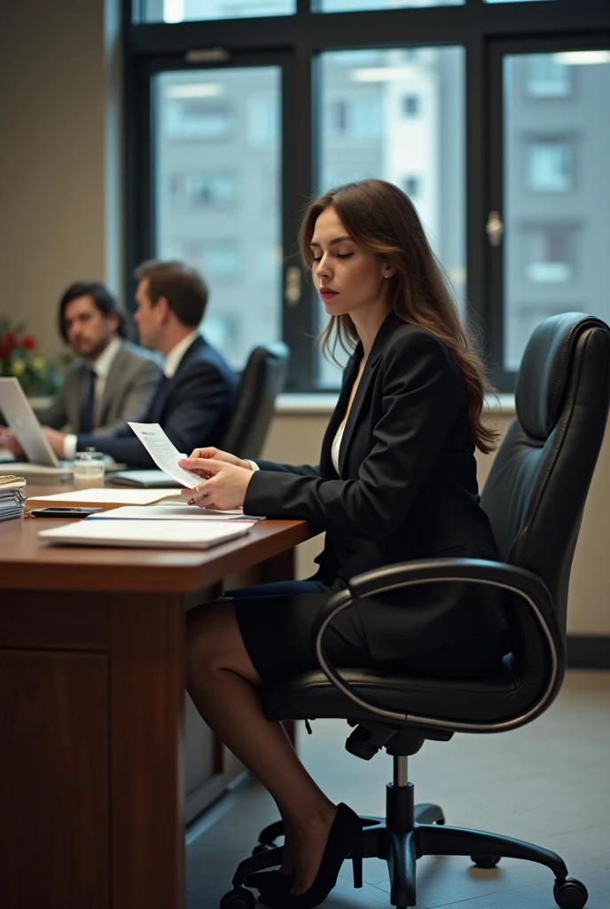 Office Building，office，Lawyers at work，female lawyer，desk，A lot of files，，Law firm，员工Work Scene，Suit tie，High heel，Work Scene，Various angles，Film Style