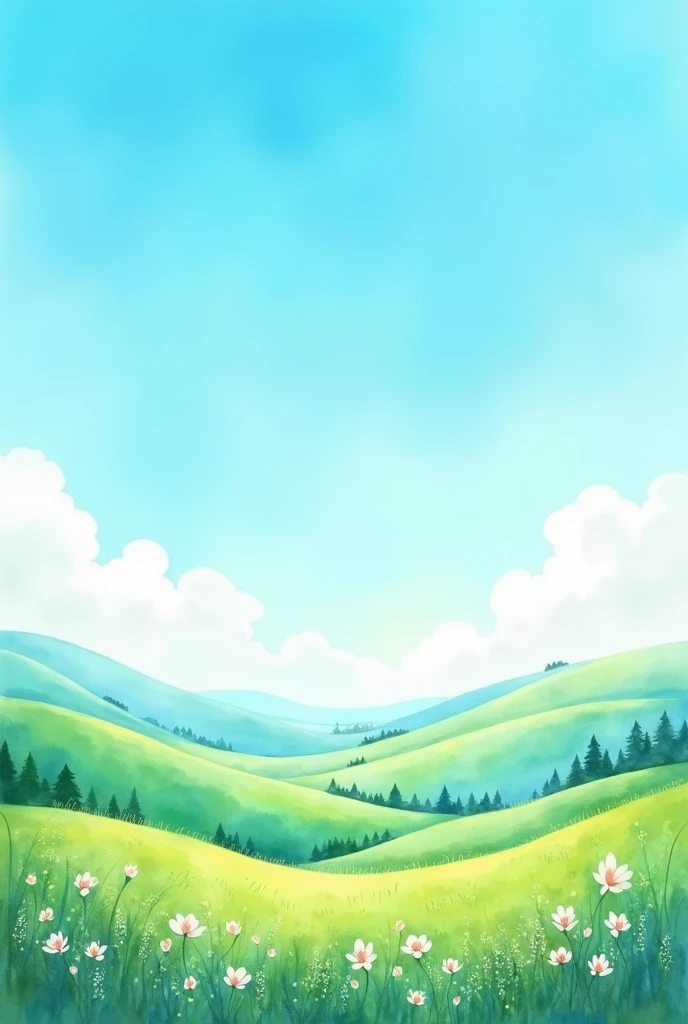 Watercolor landscape blue sky 