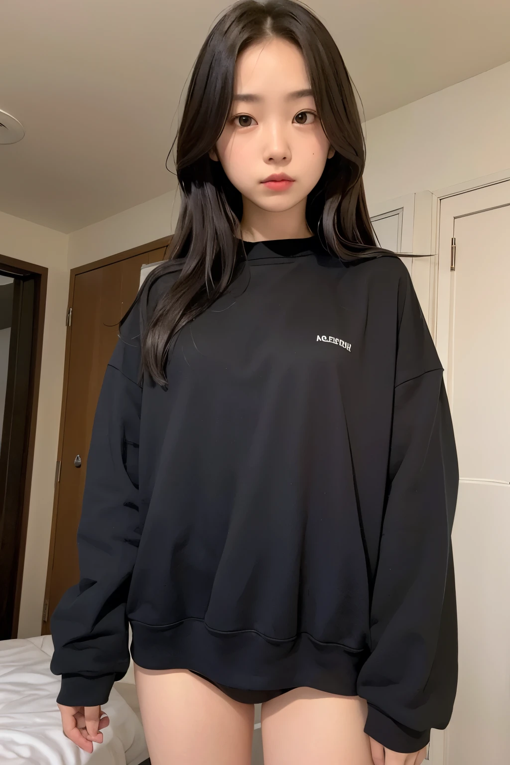 1 girl from her room in dark clothes looking at me
