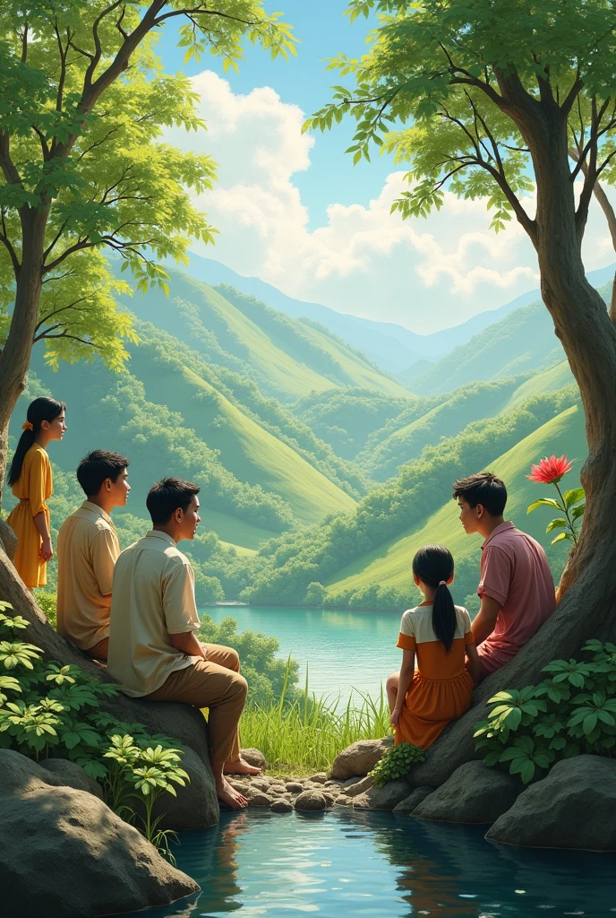 Creat a image on the men and women out of nature the people watching it