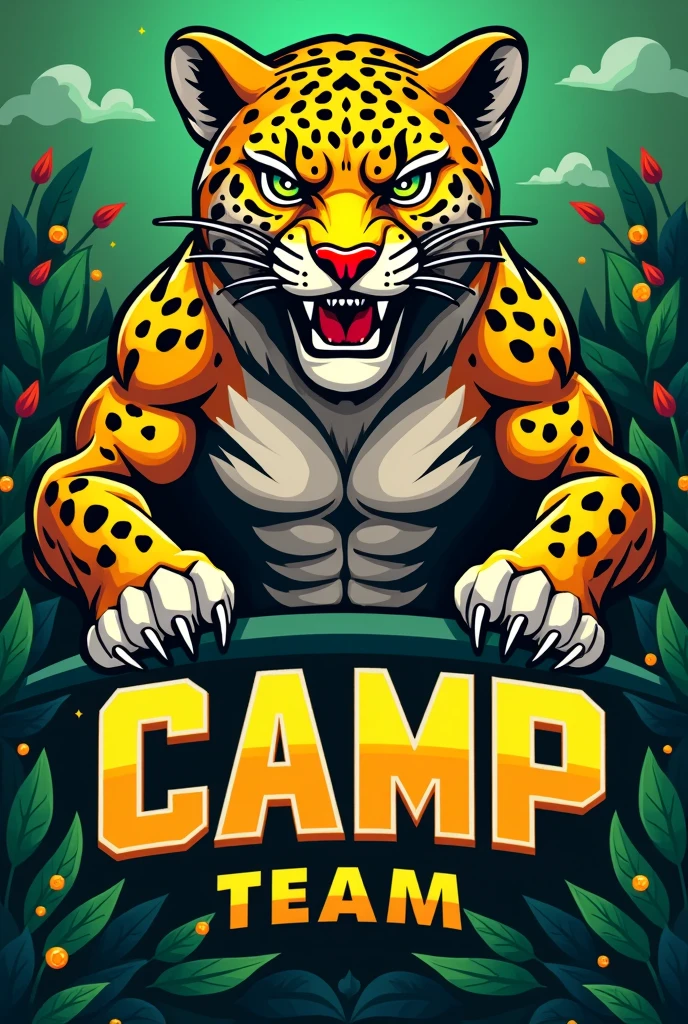 Summer camp team logo with a jaguar as mascot