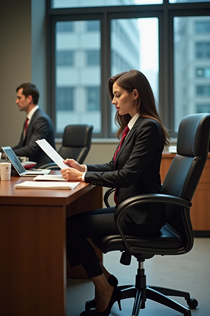 Office Building,office,Lawyers at work,female lawyer,desk,A lot of files,,Law firm,Staff Work Scene,Suit tie,High heel,Work Scene,Various angles,Film Style