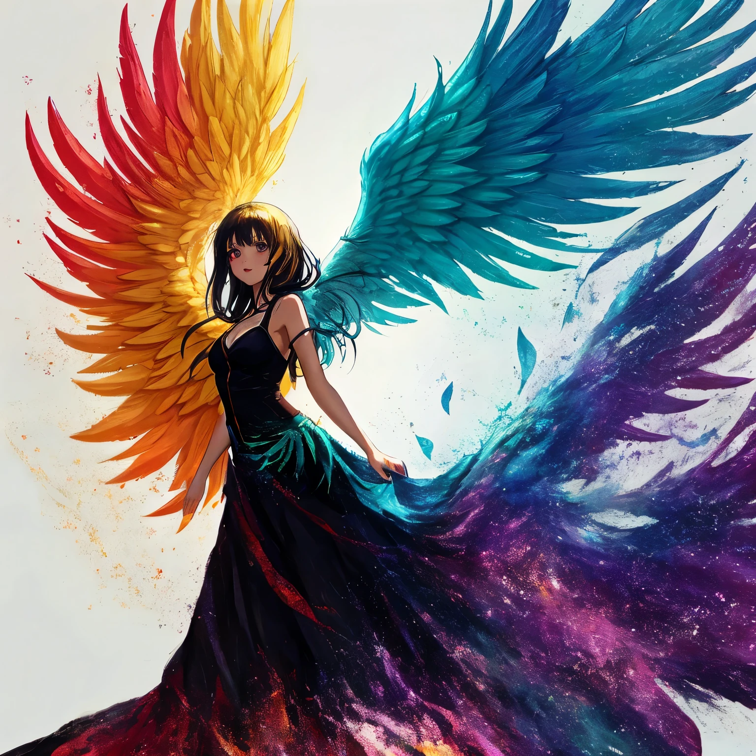 「Anime girl with colorful wings flying through a rainbow、Spread your magnificent angel wings、Beautiful artwork illustration、Anime Style 4k、Anime Art Wallpapers 8K」
