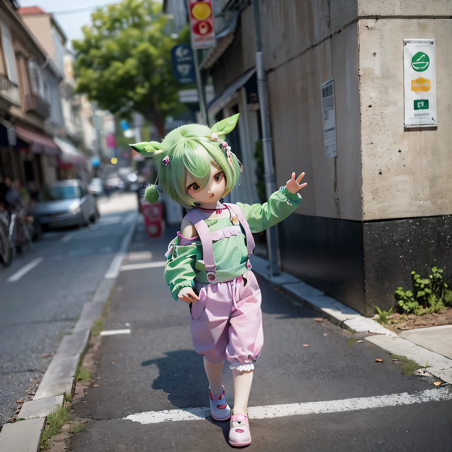 Cheeky Green Haired Zundamon(((((In the form of a )))))Walking around the city、a bit,