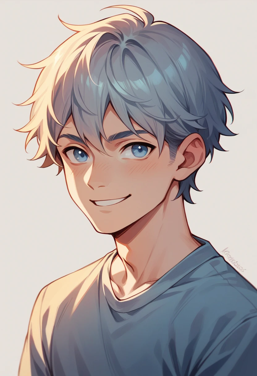 good looking, alone, boy, Bob Hair, Chestnut Hair, Light blue eyes, Smile Facial, cute,Active,noble,Naughty,