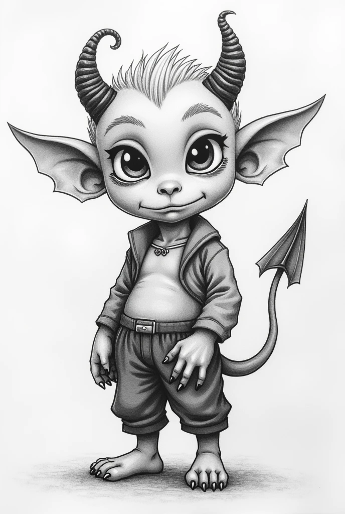 drawing of a child demon made in pencil in anime style


