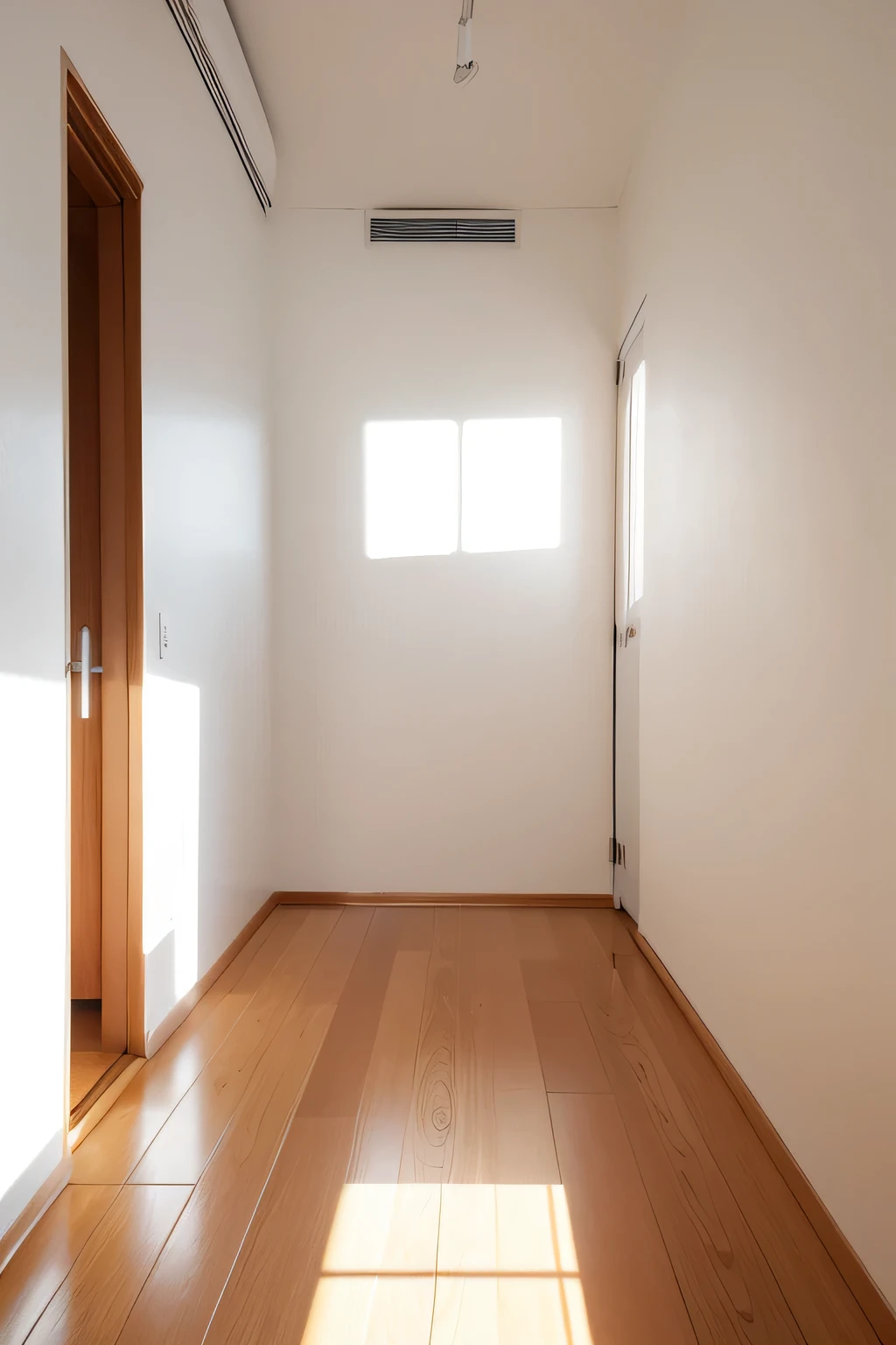 Wooden floor, white wall, color difference, Tyndall effect, simple and empty