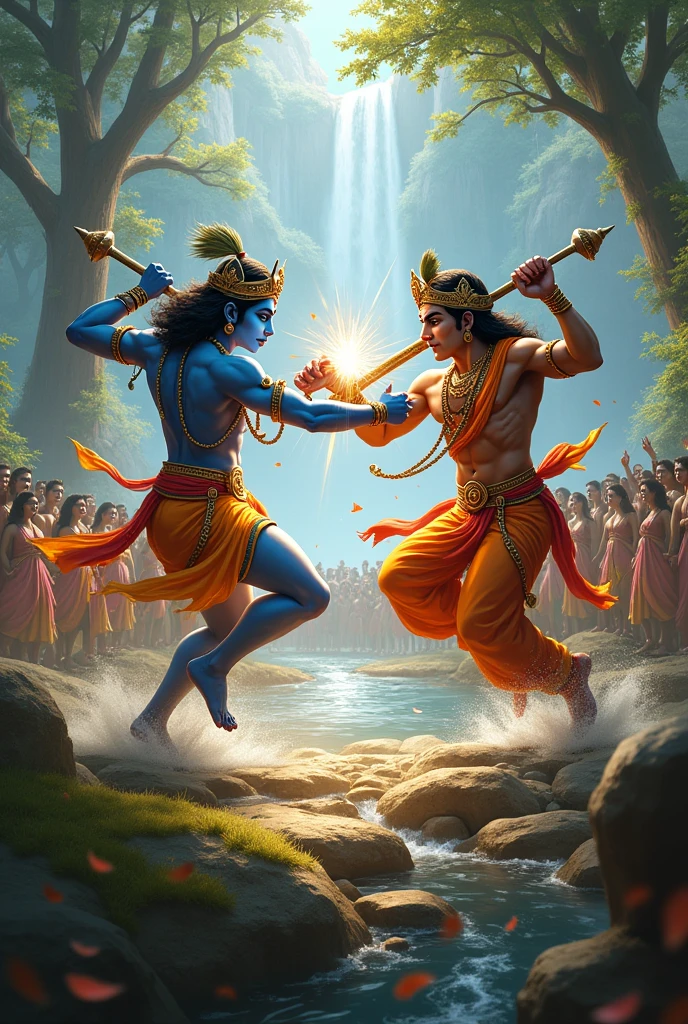 Creat a image on the lord krishna and lord balaram in a war
out of nature the people watching it