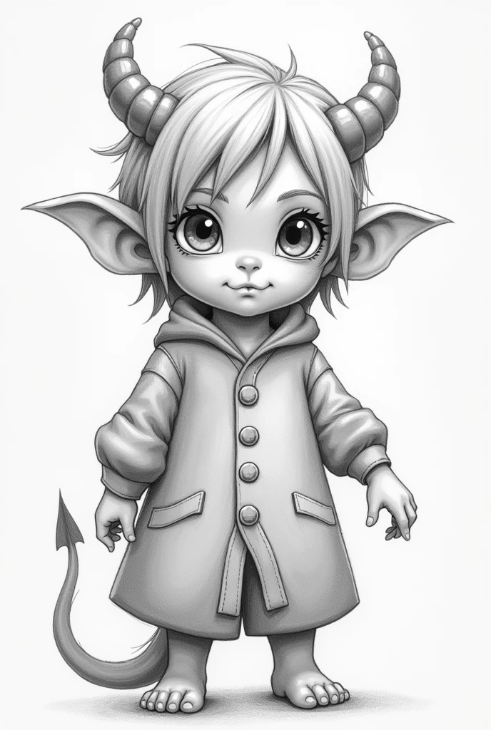 drawing of a child demon made in pencil in anime style