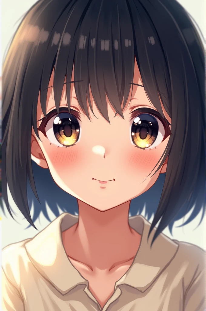 Cute Japanese girl, big eyes, short dark hair, very cute and beautiful