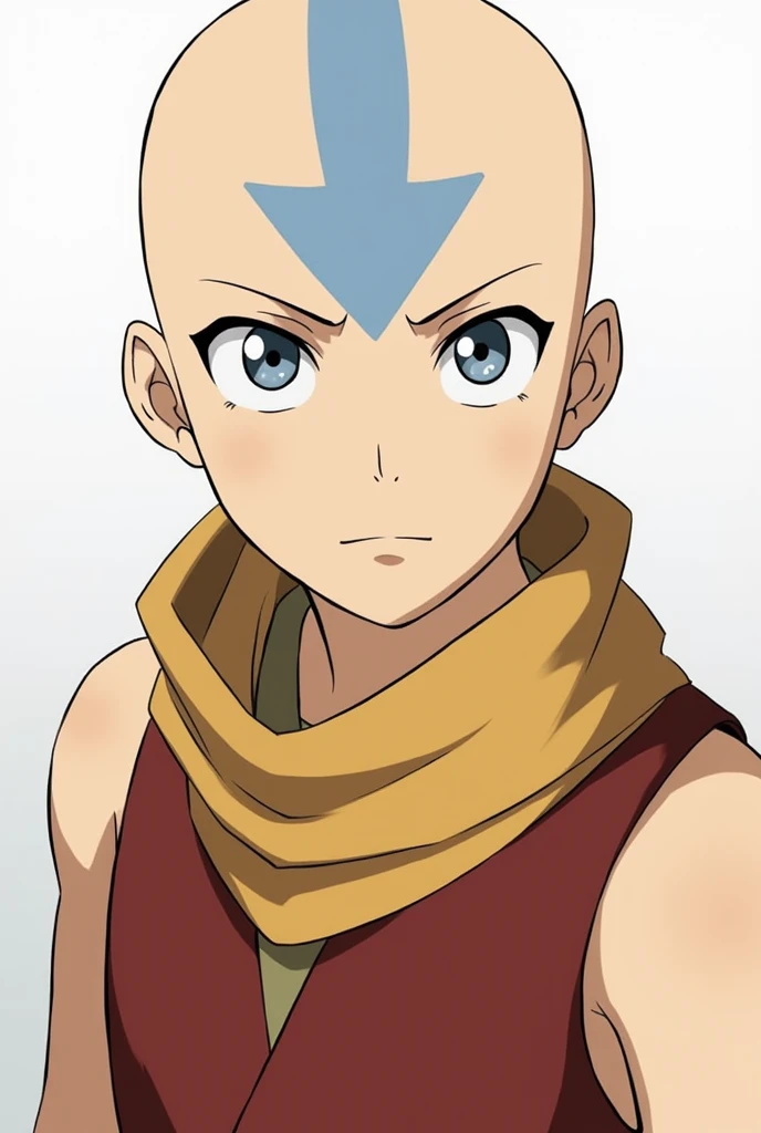 Aang el avatar con pelo  y al style del anime de my hero academia genero: man, Eye color: gray, style: anime, color depiel: white. You have a blue arrow on your forehead 
