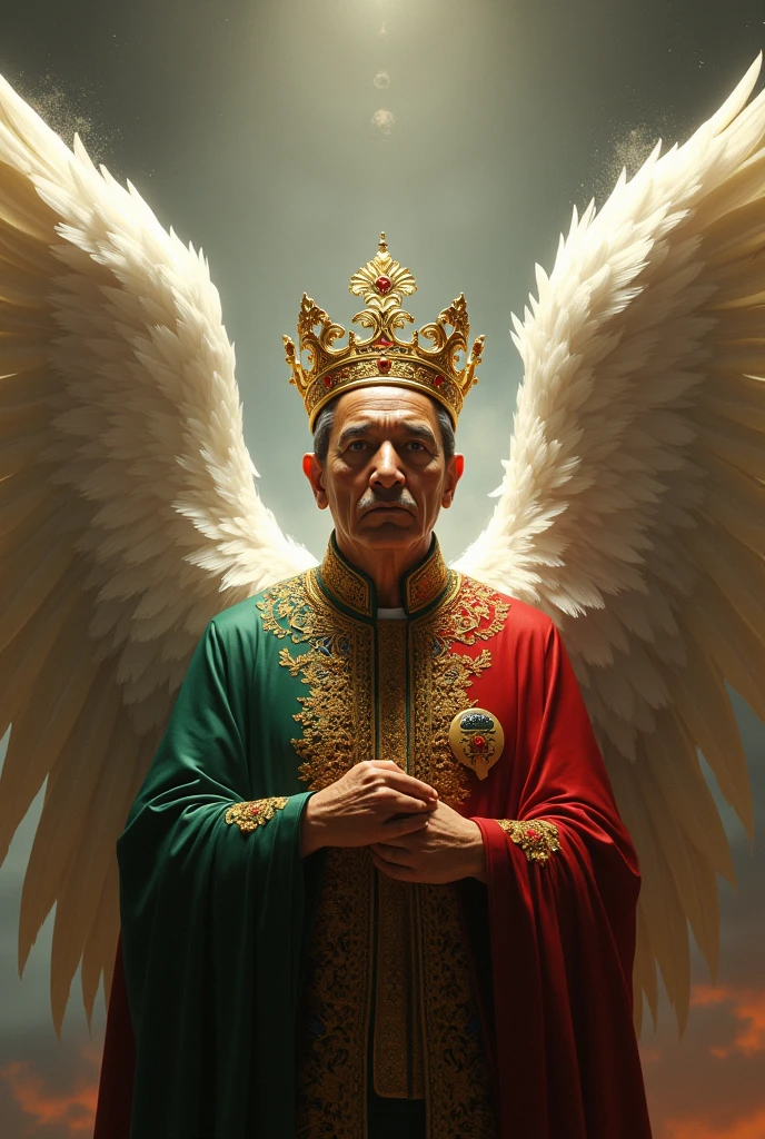 AMLO with a king&#39;s crown and angel wings