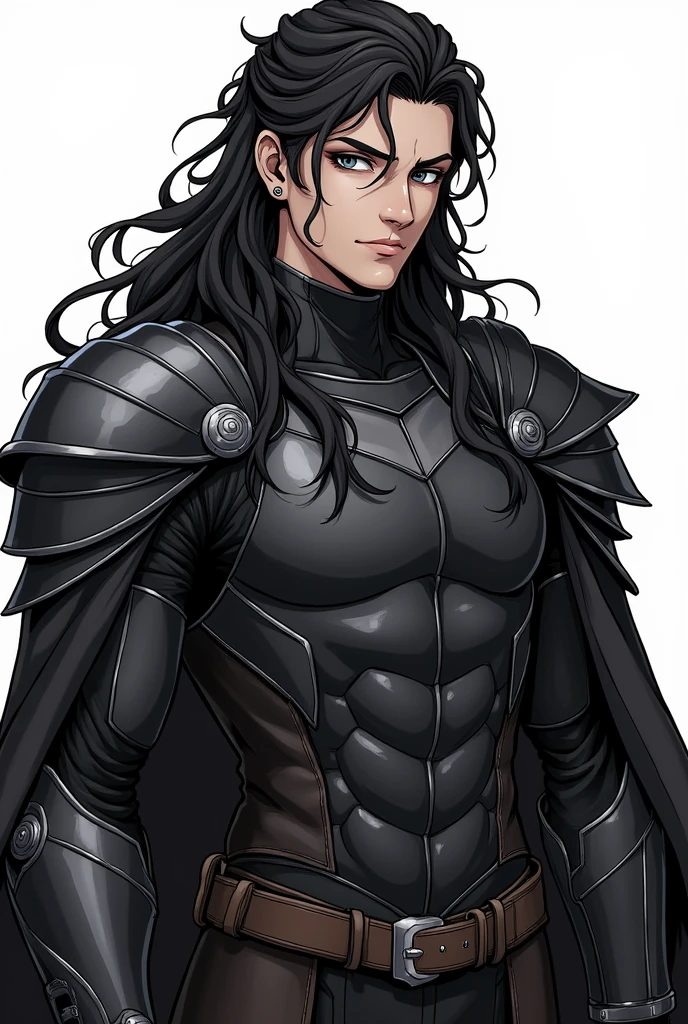 anime style drawing black character with braids, 23 year old, stark, using gauntlets