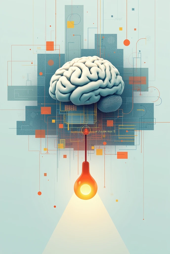 Create cover art for a scientific article, which talks about school neuroarchitecture , with light and clear colors. That the main focus on the cover is the visualization of a lamp and a brain