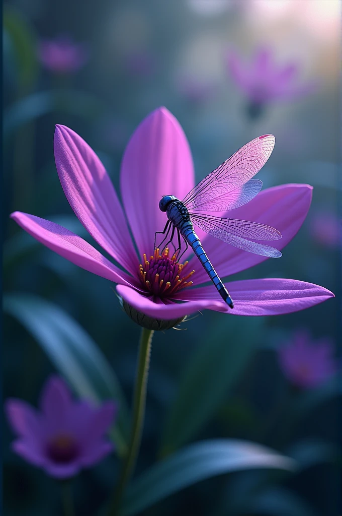 Purple flower with a dragonfly