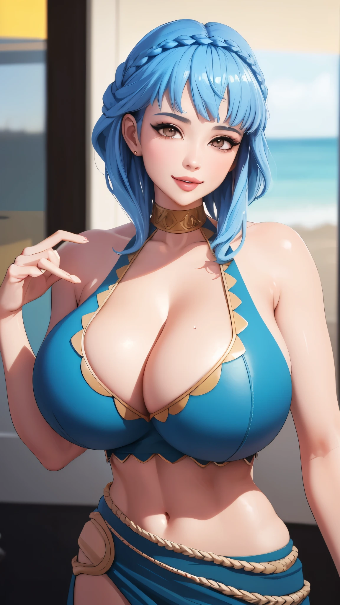mariannebikini, mariannebikini, crown braid, bare shoulders 2.0, see-through, blue bikini 2.0, sarong 2.0, messy hair, very shy 2.0, gold trim 2.0, (masterpiece, best quality, 8k, HD, ultra-detailed), realistic style, very close up shot 2.0, beach 2.0, looking at viewer 2.0, blushing, upper body shot 2.0, perfect eyes 2.0, upper body shot 2.0, cute nose, very sexy smile 2.0, very luscious lips 2.0, facing camera 2.0, very heavy eyeshadow 2.0, very heavy makeup 2.0, round face, very thick lips 2.0, very glossy lips 2.0, very pouty lips 2.0, lustrous skin 2.0, shiny skin 2.0, very pretty 2.0, very beautiful 2.0, very curvy 2.0, very sexy 2.0, very thick 2.0, very toned 2.0, very sexy smile 2.0, very luscious lips 2.0, facing camera 2.0, very heavy eyeshadow 2.0, very heavy makeup 2.0, round face, very thick lips 2.0, very glossy lips 2.0, very pouty lips 2.0, lustrous skin 2.0, shiny skin 2.0, very pretty 2.0, very beautiful 2.0, very curvy 2.0, very sexy 2.0, very thick 2.0, very toned 2.0, very curvy, very sexy 2.0, absolutely gigantic lips 2.0, very sexy smile 2.0, very luscious lips 2.0, facing camera 2.0, very heavy eyeshadow 2.0, very heavy makeup 2.0, round face, very thick lips 2.0, very glossy lips 2.0, very pouty lips 2.0, lustrous skin 2.0, shiny skin 2.0, very pretty 2.0, very beautiful 2.0, very curvy 2.0, very sexy 2.0, very thick 2.0, very toned 2.0, very sexy smile 2.0, very luscious lips 2.0, facing camera 2.0, very heavy eyeshadow 2.0, very heavy makeup 2.0, round face, very thick lips 2.0, very glossy lips 2.0, very pouty lips 2.0, lustrous skin 2.0, shiny skin 2.0, very pretty 2.0, very beautiful 2.0, very curvy 2.0, very sexy 2.0, very thick 2.0, very toned 2.0, very large breasts 2.0, very sexy 2.0, absolutely gigantic lips 2.0, light blue hair, facing camera 2.0, very toned 2.0, very extreme hip to waist ratio 2.0, wide hips 2.0, very thick thighs 2.0, facing camera 2.0, very defined waist 2.0, beach 2.0