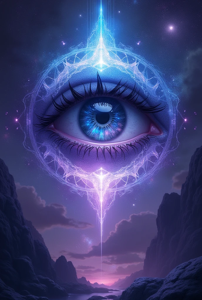 create the image of the all-seeing eyes, in shades of blue, lilac, purple and purple